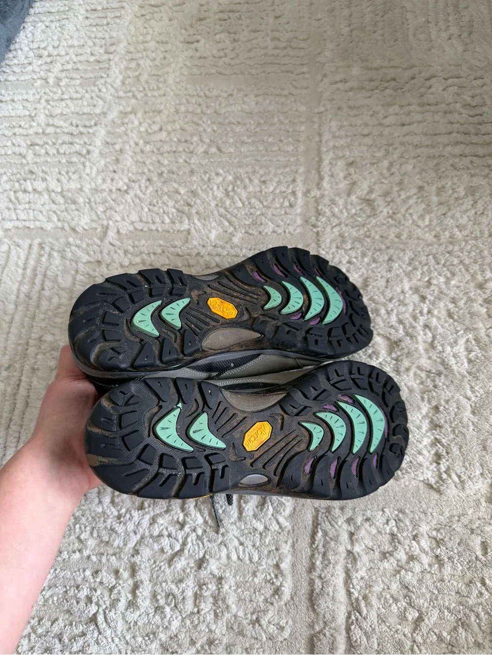 Ahnu Women’s Gray Trail Sneakers with Vibrant Soles hiking shoes